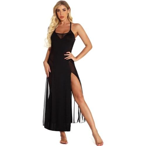 150cm Black Lace UP Open Back Lingerie Night Gown Long Plus Size 8 10 12 14 16