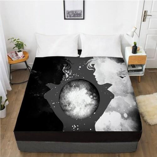 1PC Mattress Cover Fitted Sheet With Elastic Band Bed Sheets Bedding Linens Queen King Size Bedsheet 160X200CM Black And White