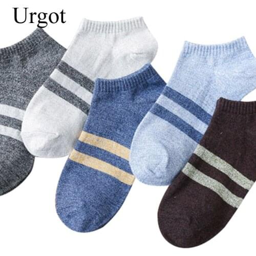 Urgot 5 Pairs Men High Quality Cotton Retro Japanese Fashion Mens Boat Socks Classic Striped Short Socks Ankle Meias Calcetines