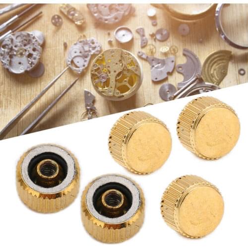 5pcs Watch Crown Spare Parts Gold Steel Crown Watch Head Wrist Parts Accessories Repairing Tool Kit for Quartz Mechanical Watch
