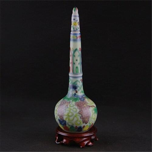 #6 Antique Chinese MingDynasty porcelain vase,grape,crane neck bottle,crafts,Decorations,collection & adornment,Free shipping