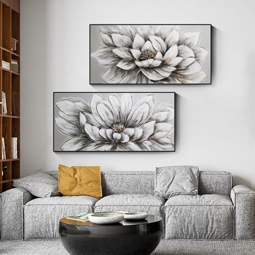 Abstract White With Gold Flower Oil Painting Thick Textured 100% Hand Painted On Canvas Handmade Wall Art For Home Decoration