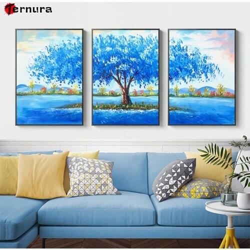Life Tree DIY diamond embroidery Blue tree full square diamond painting plants rhinestone cross stitch kit mosaic Modern 3PCS