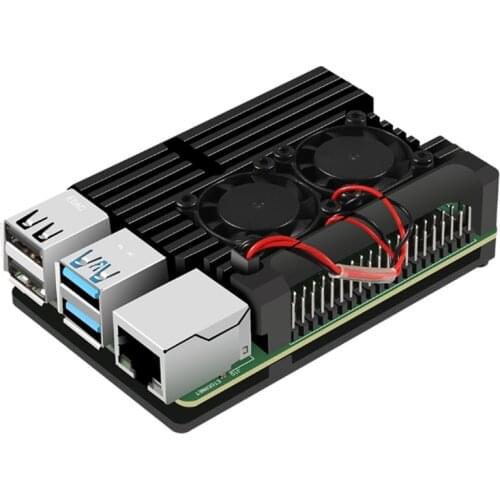 For Raspberry Pi 4 Aluminum Case with Dual Cooling Fan Metal Shell Black Enclosure for Raspberry Pi 4 Model B