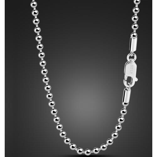 Genuine 100% 925 Sterling Silver Necklace Women Fashion 2.3MM 18 to 28 inches Bead Chain For Men / Boys Gift Fine Jewelry