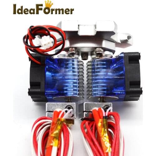 V6 Hotend Dual Head Extruder with 0.4mm Nozzle 12V Cooling Fan and Effector for 1.75mm Filament for E3D V6 3D Printer Parts