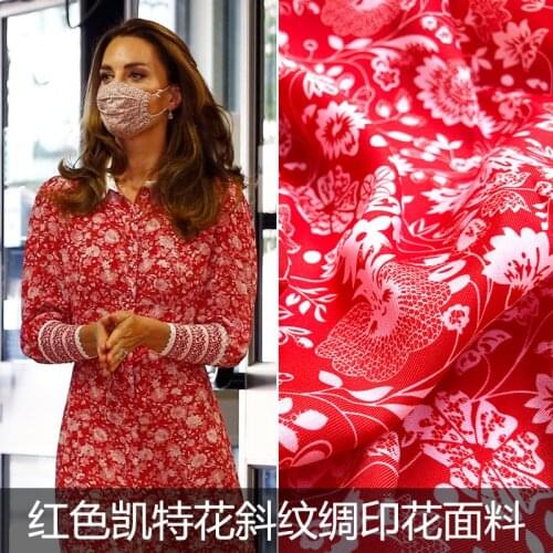 European and American Brand Red Flower Twill Women 's Clothing High Customization Digital Printing Fabric