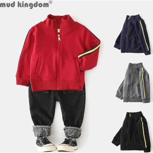 Mudkingdom Zipper Baseball Jacket for Boys Long Sleeves Solid Turtleneck Outerwear Kids Cotton Thread Casual Autumn Clothes