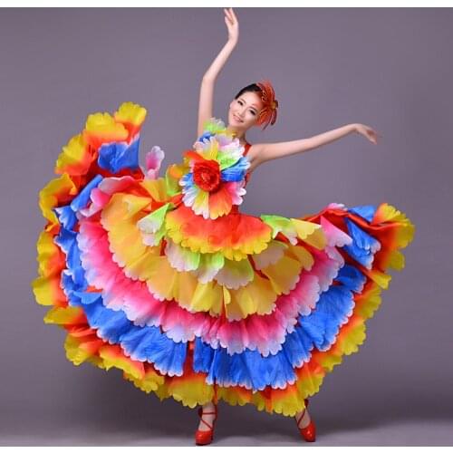Spain Flamenco Skirts Dance Gypsy Dress Woman Big Petal Spanish Chorus Stage Performance Wear Vestidos De Flamenca Para Mujer