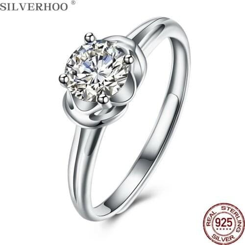 SILVERHOO Silver 925 Sterling Rings For Women Round 5A Cubic Zircon Adjustable Romantic Anniversary Jewelry Ring New Listing