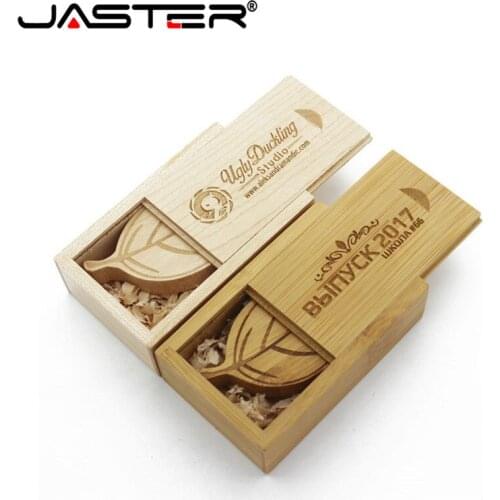 JASTER 1PCS free custom logo wooden leaf + packing box usb flash drive Memory stick pendriver pendrive 8GB 16GB 32GB 64GB gift