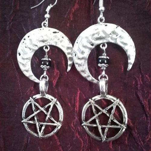 Mystical Witchcraft Crescent inverted Pentagram Moon Earrings Pagan Gothic Gift Celestial Jewelry Satanic Moon Earrings