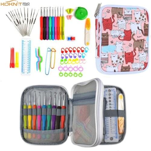 KOKNIT Crochet Hooks Needle Set 9pcs Ergonomic Soft Handles Crochet Hooks 12pcs Small Aluminum Knitting Needles Set with Bag