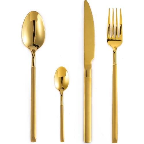 Mirror Gold Steel Cutlery Set Dinnerware Fork Spoon Knife Set Western Restaurant Stainless Steel Tableware Spoon and Fork Set