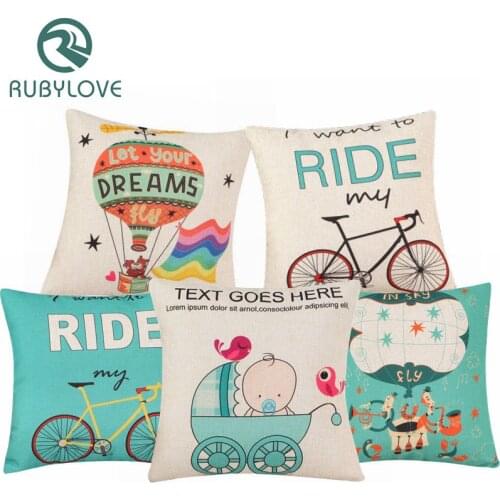 Cartoon Hot Air Balloon Bicycle Bike Pattern Cotton Linen Throw Pillow Cushion Cover Home Decoration Sofa Bed Pillowcase