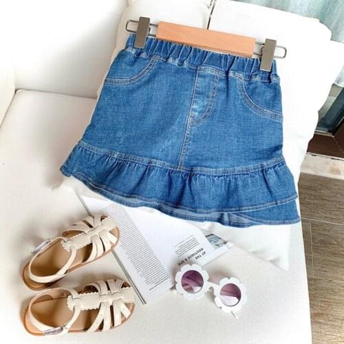 2021 New Summer Denim Short Skirts For Little Girls Kids Clothing Cute Fake Dress Skirt Shorts Children Korean One-piece Costume