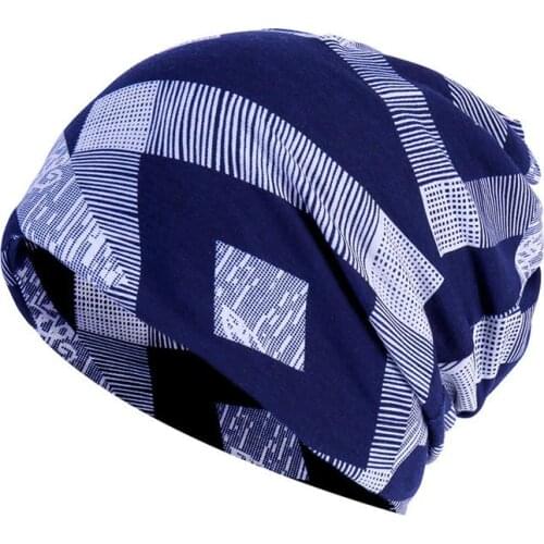 2021 Cotton Autumn winter Skullies cap beanie hat color geometric print turban Hat scarf dual use for Men and Women 55