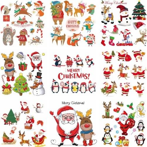 Christmas Patch Transfers Iron On Patches For Clothes DIY Cute Animal Thermal Transfer Heat Vinyl Iron On Sticker Applique Decor