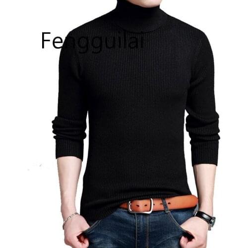 Spring Winter High Neck Thick Warm Sweater Men Turtleneck Brand Mens Sweaters Slim Fit Pullover Men Knitwear Male Double Collar