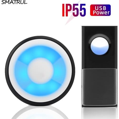 SAMTRUL USB Powered Wireless Smart Doorbell Door Bell Ring Chime Call IP55 Waterproof 433MHZ LED Night Light Home Plug-Free