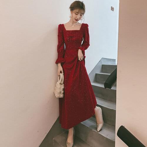 Spring Dress Woman Long Ball Gown Velvet Dresses Slim Lace Patchwork Vestidos Largos De Verano Para Mujer 2021 Burgundy Dress