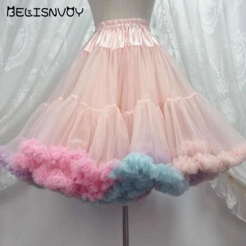 Japanese Ulzzang Rainbow Lolita Skir Girls Gauze Daily Boneless Petticoat Rainbow Tutu Skirt Sweet Female Gothic Lolita Dress