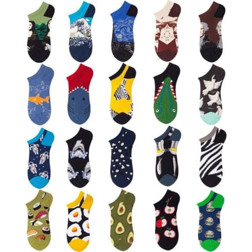 Funny Cartoon Shark Rabbit Printed Animal Socks Women Men Casual Avocado Omelette Cotton Couple Spring Summer Happy Socks