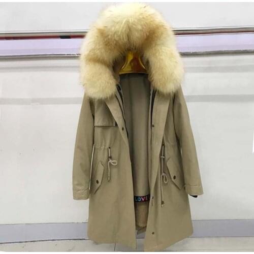 Winter Jacket Women 2019 Real Rabbit Fur Coat Female Long Warm Fashion Parkas Hooded Windproof Outwear Raccoon Fur Collar