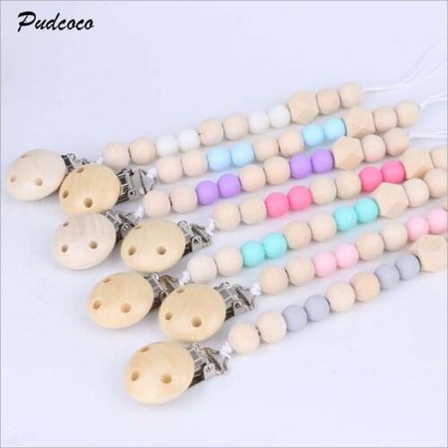1pc Dummy Clip Pacifier Chain Baby Soother Wood Crochet Wooden Toy Non-toxic