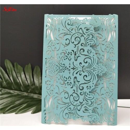 10pcs Invitation Laser Cutting Wedding Invitation Card And Party Supplies Groom & Bride Invitation Card yellow white 6Z