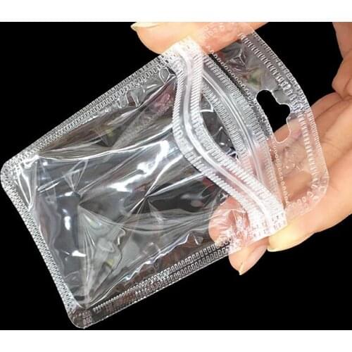 100Pcs/ Lot Clear Plastic Zipper Bags For Electronic Accessories Storage Zip Lock Resealable Poly Grocery Package Bag Hang Hole