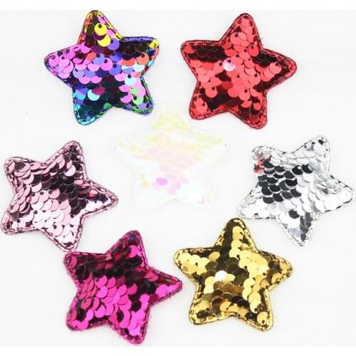 28Pcs 4.8cm Glitter Sequins Fabric Star Padded Appliques for Clothes or bags Sewing Supplies DIY Children Hair Clip Accessories