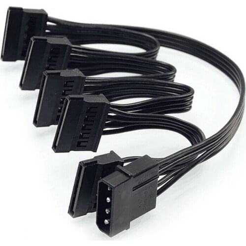 4Pin IDE to 5-Port Power Supply Cable 4Pin Molex to Multi SATA Port 18AWG Wire Power Cord For Hard Drive HDD SSD PC