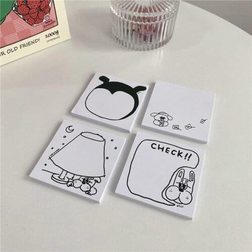 50sheets Cartoon Cute Dog Memo Pad Black White Simple Style Student Mini Notepad Stationery School Supplies Message Paper Kawaii