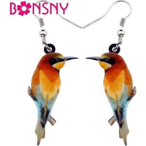 Bonsny Acrylic Colorful European Bee-eater Bird Earrings Big Long Dangle Drop Trendy Unique Animal Jewelry For Women Girls Gift