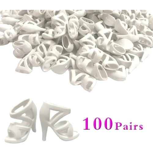 NK 100 Pair Doll Accessories White Shoes Cute Heels Fashion Sandals For Barbie Doll High Quality Baby Toy Wholesale