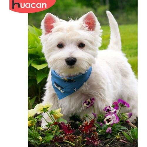 HUACAN Dog Diamond Painting Diamond Embroidery Mosaic White Terrier Cross Stitch Home Decoration Handcraft