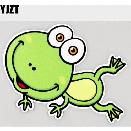 YJZT 13.4CM×10.7CM Car Sticker Cute Green Frog Jumping PVC Decal 11C-0184