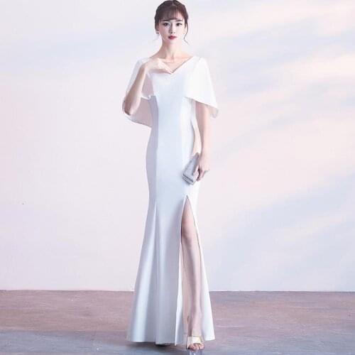 White Split Chinese Wedding Qipao Long Evening Dresses Casual Elegant Women Party Married Dress Brides Womens Sexy Club Clothing