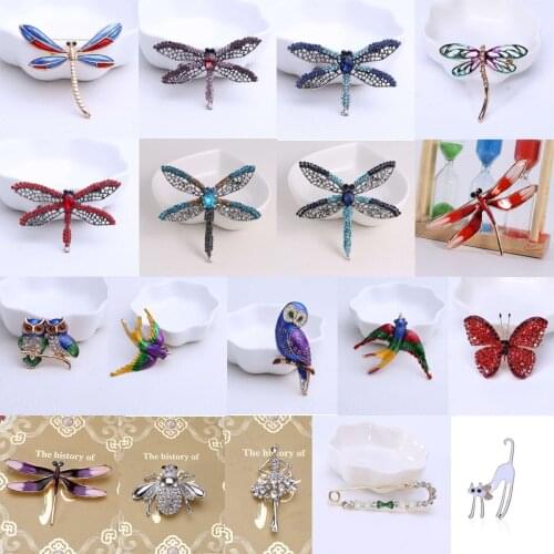 1/Piece Multi-Style Brooch Exquisite CuteCartoon Color Dripping Crystal Inlaid Dragonfly Kitten Bird Animal Brooch Multicolor