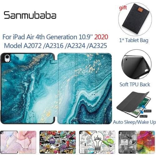 Sanmubaba Tablet Case For iPad Pro Air 4th Gen 10.9 inch With Pencil Holder TPU Soft+PU Leather Flip Stand Cover Smart fundas
