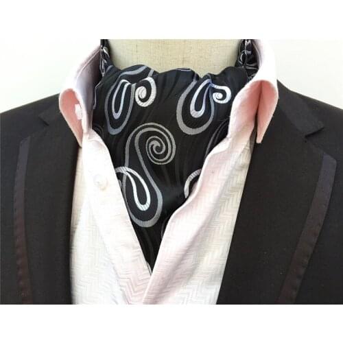 Black with White Paisley Pattern Classic Men Ascot Wedding Party Cravat