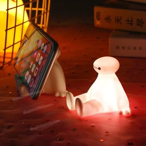 Disney Cartoon Anime Baymax Night Light Activity Cartoon Big White Mobile Phone Holder Big Hero Grip Stand Decorative Ornaments