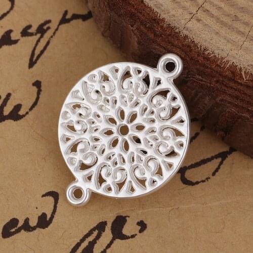 DoreenBeads Zinc Based Alloy Metal Filigree Stamping DIY Pendants Round Matt Flower Vine 40mm(1 5/8") x 36mm(1 3/8"), 5 PCs