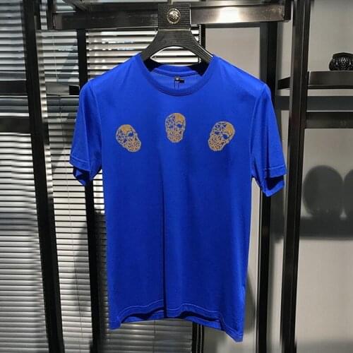 New Style Summer Design Skull Head Mens T-Shirt Diamond High Quality Short Sleeve Pure Cotton Street Fashion