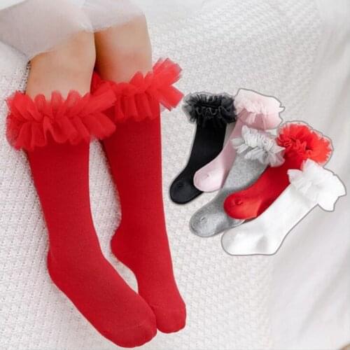 Girls Socks Toddlers Girls Lace Knee High Long Soft Cotton Lace Baby Girl Knee High Socks