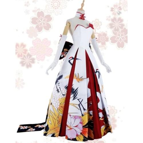 Hot Anime Fate Saber Cosplay Costume Crane Wedding dress Halloween Costume Full Set M-L For Women Free Shipping In Stock