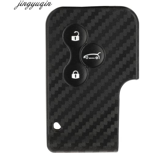 Jingyuqin 15pcs Remote Car Key Case Carbon Silicone Cover For Renault Clio 2006-2013 Megane Grand Scenic 2003-2008 3 Buttons