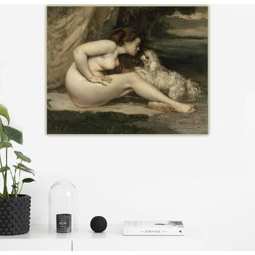 Citon Gustave Courbet《Nude Woman with a Dog》Canvas Art Oil Painting Artwork Poster Picture Backdrop Wall Decor Home Decoration