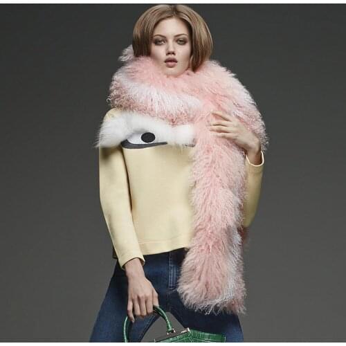 China Factory Free Shipping AU663 Light Pink Sweet Girls Winter Attachment Scarf Warm Winter Sheep Wool Fur Scarf